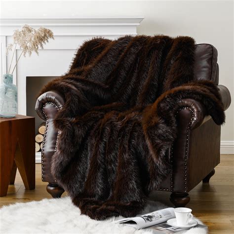 Battilo Luxury Fluffy Brown Faux Fur Throw Blanket Plush Cozy Warm