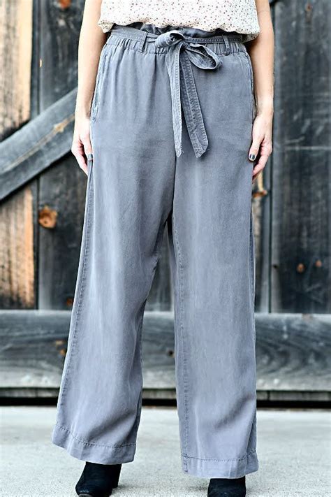 Wide Leg Paper Bag Pants With Tie In Charcoal Wide Leg Classy Chic