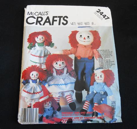 Mccall 2447 Raggedy Ann And Andy Craft Sewing Pattern Diy Handmade Stuffed Doll Oop 1986 Uncut