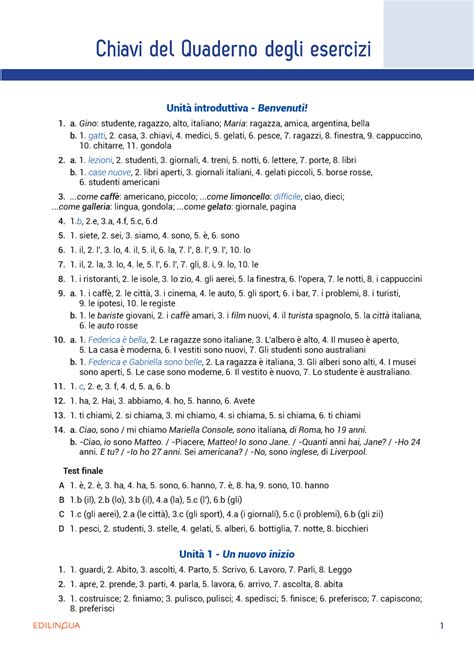 Gabarito Chiavi Quaderno Degli Esercizi A A Unit Introduttiva