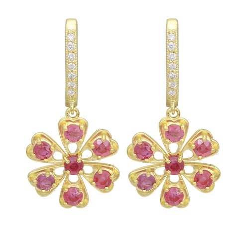 18 Karat Yellow Gold Ruby Diamond Hoop Earring For Sale At 1stdibs