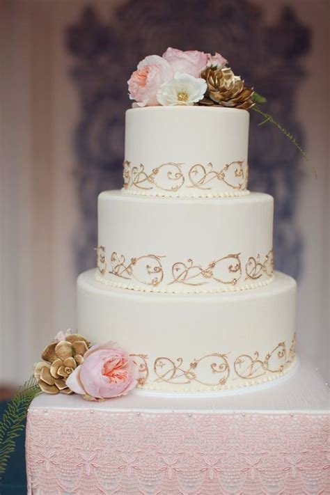 Cream Cake With Gold Detailing Photo By Brandon Kidd Cake By