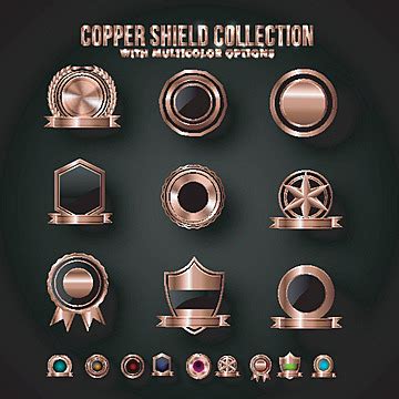 Copper Shields And Badges Set Badges Award Recognition Medal Vector