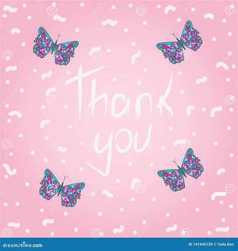 Vector Illustration With Butterflies And Sign `thank You` Stock Vector