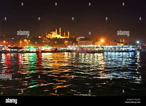 Istanbul Turkey At Night Architecture Travel Background Stock Photo