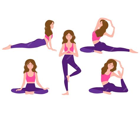 Premium Vector Yoga Positions Women Girl Practicing Yoga Vector Illustration