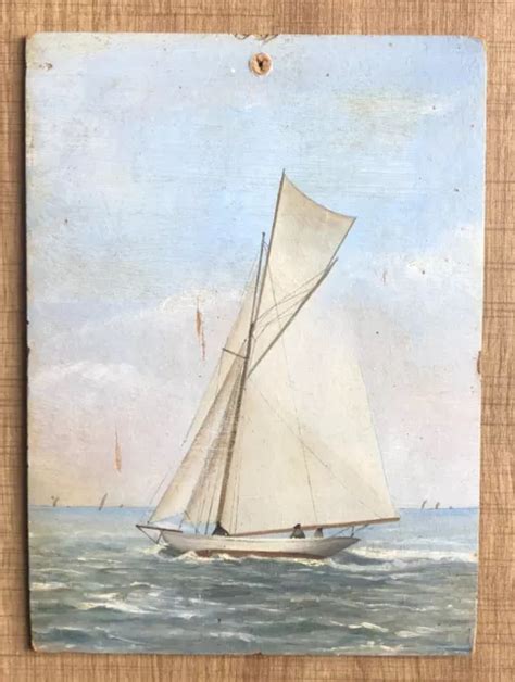 HUILE SUR PANNEAU tableau ancien bateau à voile mer yachting cadeau