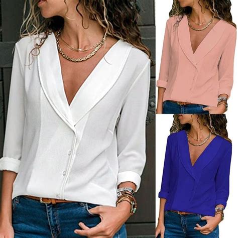 Product Name V Neck Single Breasted Plain Blouses Brand Name EBUYTIDE