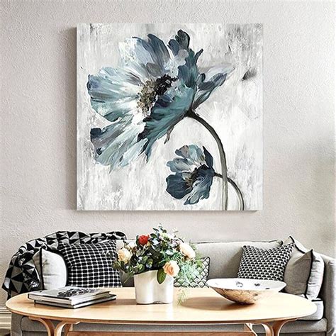 Blue Flower Oil Painting Hand Painted Wall Art Unframed Etsy