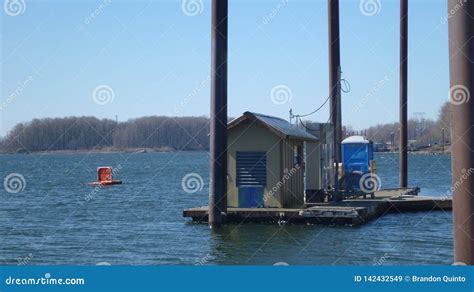 Boat Refueling Gas Station Floating On Water Dock Stock Image Image