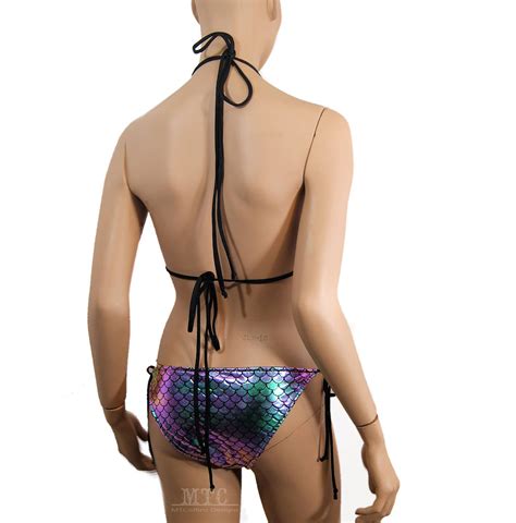 Iridescent Green Purple Mermaid Scales Bikini Bra Top Tie Waisted Rave Set Mtcoffinz Choose Size