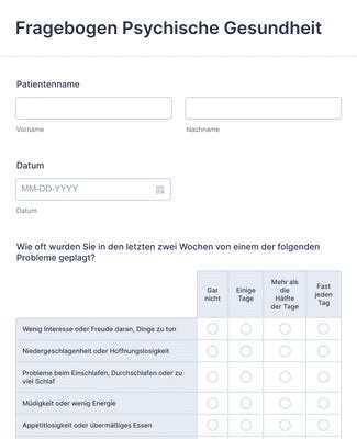 Fragebogen Psychische Gesundheit Formularvorlage Jotform