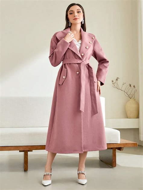 SHEIN Modely Slant Pocket Belted Overcoat SHEIN USA