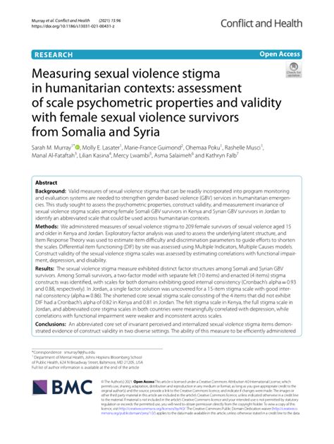 Measuring Sexual Violence Stigma In Humanitarian Contexts Assessment