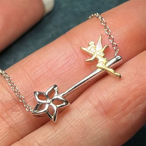 10k Gold And 925 Disney Tinkerbell Wand Pendant Neckl Gem