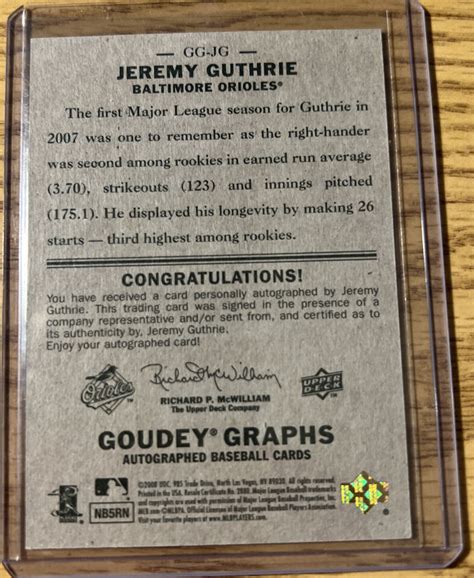 Upper Deck Goudey Jeremy Guthrie Goudey Graphs Autograph Gg Jg