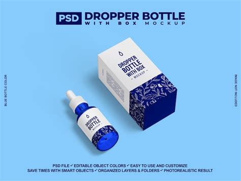 Premium Psd Beauty Serum Blue Drop Bottle Mockup Front View With Box