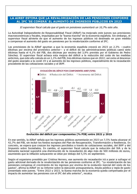 La Airef Estima Que La Revalorizaci N De Las Pensiones Conforme Al Ipc