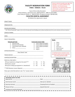 Fillable Online Facility Reservation Form Parks Fax Email Print