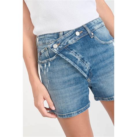 Short Mosta En Jeans Bleu Fermeture Asym Trique Suisses