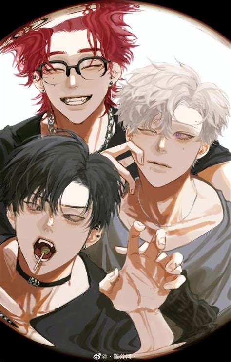 Three Anime Characters With Red Hair And Glasses