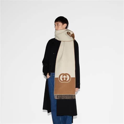 Wool Cashmere Scarf With Interlocking G In Ivory And Beige Gucci® Uk