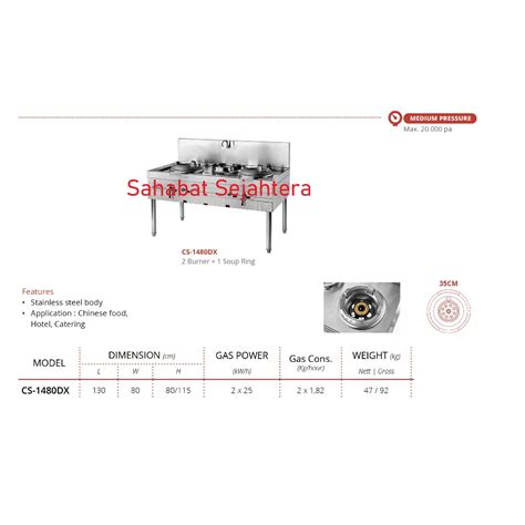 Jual Berat Sebenarnya GETRA Gas Kwali Range CS 1480DX Kompor 2 Burner