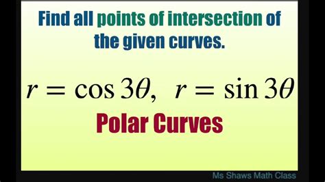 Find All Points Of Intersections For Polar Curves R Cos Theta And R