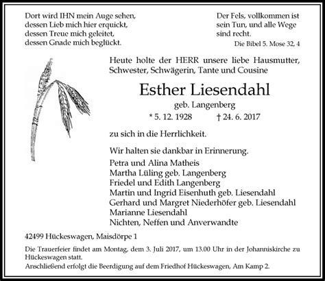 Alle Traueranzeigen F R Esther Liesendahl Trauer Rp Online De