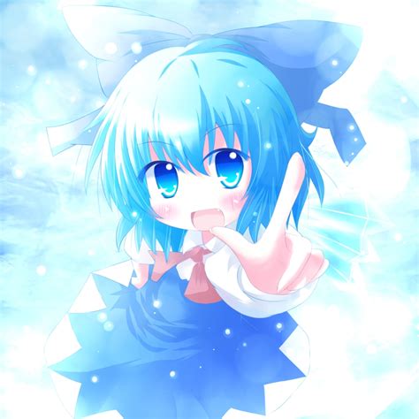 Safebooru Blue Hair Blush Bow Cirno Dress Fang Hair Bow Scarf Short