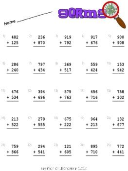 Germ Themed 3 Digit 3 Digit Math Sheet By Another Crull Creation