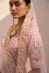 Buy Pink Raw Silk Embroidered Zardozi Plunge Neck Floral Pastel Bridal