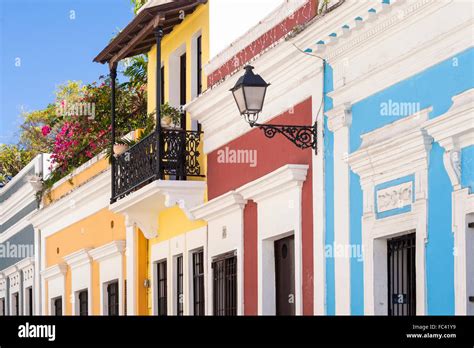 Colorful Houses Line A Street In Old San Juan Puerto Rico Stock Photo