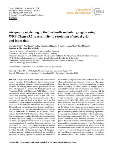 Pdf Air Quality Modelling In The Berlin Brandenburg Region Using Wrf