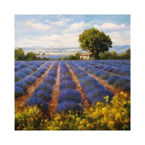 A Painting Of A Lavender Field With A House In The Distance