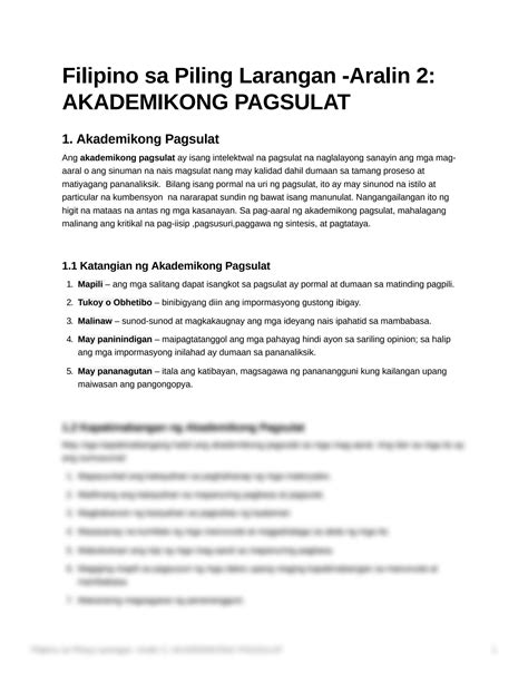 SOLUTION Filipino Sa Piling Larangan Aralin 2 Akademikong Pagsulat