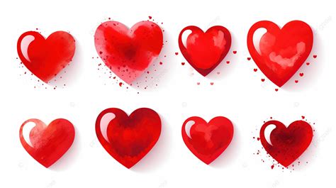 Vector Set Of Isolated Red Heart Symbols With Brush Texture On White