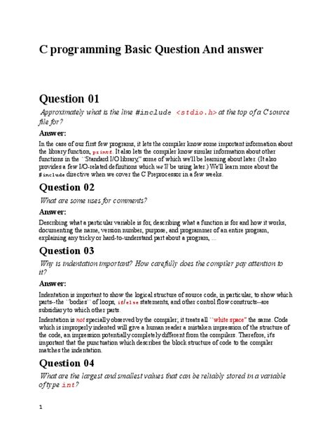 Pdf C Programming Basic Questions And Answers Pdf Part01