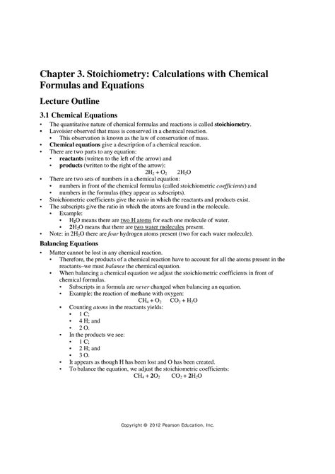 Stoichiometry Chapter 3 Summary Chapter 3 Stoichiometry