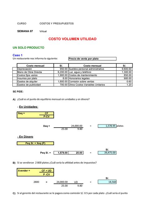 Tarea Costos Y Presupuestos Sem7 CURSO COSTOS Y PRESUPUESTOS SEMANA