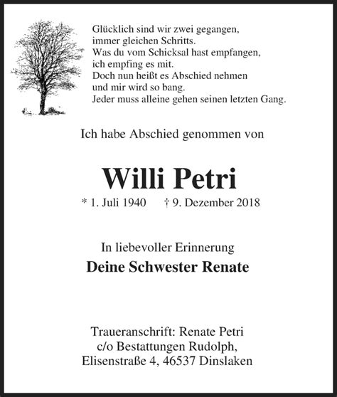 Traueranzeigen Von Willi Petri Trauer In NRW De