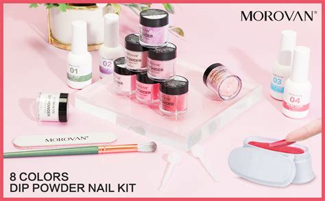 Morovan Dip Powder Nail Kit Starter 8 Colors Nail Dip Powder Liquid