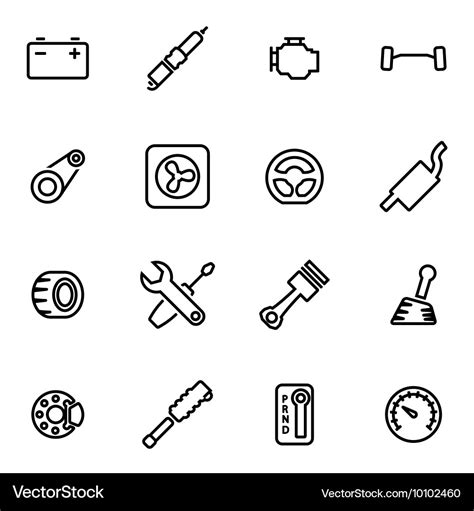 Line Car Parts Icon Set Royalty Free Vector Image