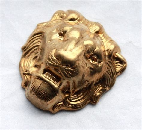 6 Vintage Brass Lion Heads 1960s Brass Lion Head Stampings