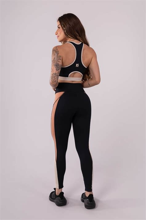 Calça Legging Recorte Tricolor Preto Nude Off White Ref K A Kaisan
