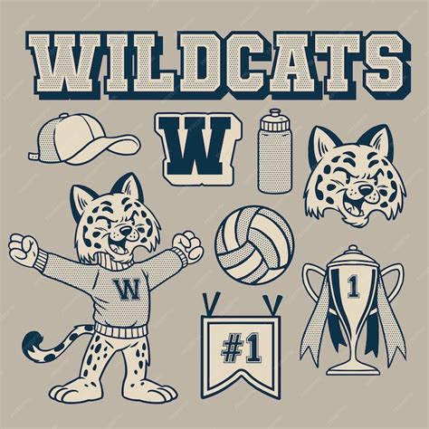 Premium Vector | Wildcat mascot vintage hand drawn object set