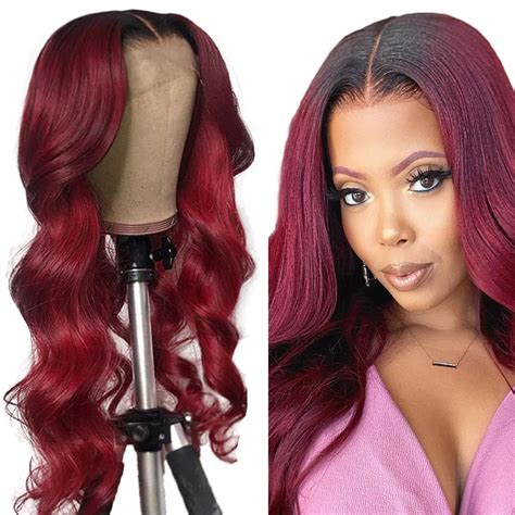 Amazon Aonbamds Burgundy Lace Front Wig Human Hair Burgundy X