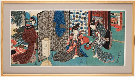 Utagawa Kunisada Toyokuni Iii Triptych Color Woodblock