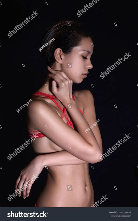 Nude Body Girl Red Rope Naked Stock Photo Shutterstock
