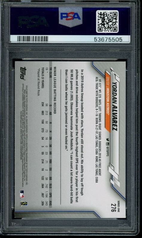 2020 Topps Series 1 276 Yordan Alvarez PSA 9 Mint RC Rookie Card